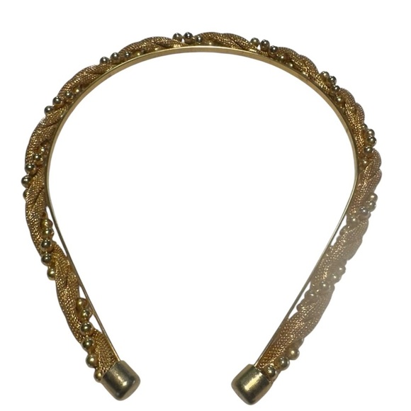 Gold Tone Headband Intricately Held Together with Mesh and Lustrous Beading. - Picture 1 of 5